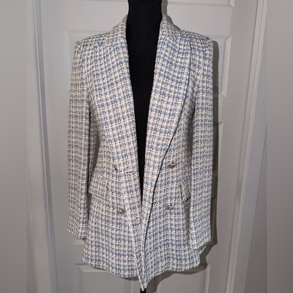 Zara Jackets & Blazers - ZARA Blue & Cream Tweed Blazer